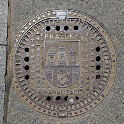 Hinged Manhole Cover with Prague Coat of Arms