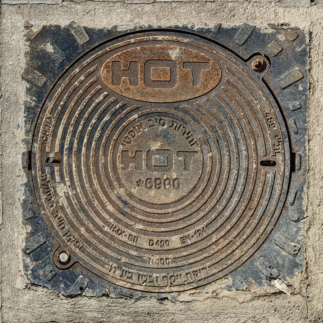 HOT (Old Logo) Manhole Cover in Kyriat Bialik, Israel. Photo by Yuri Matrosovich