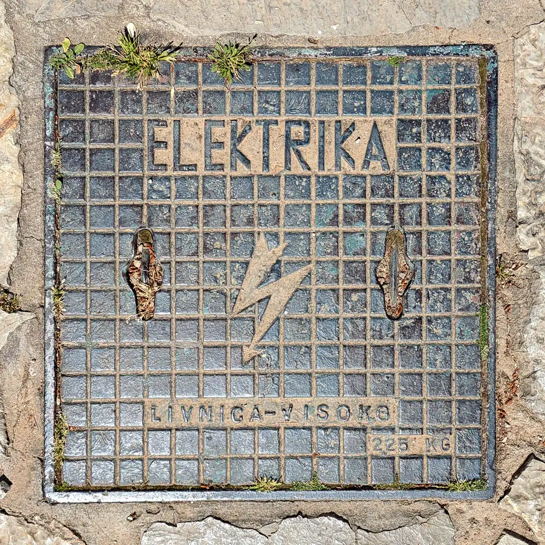 Electricity Manhole Cover by Livnica Visoko in Budva, Montenegro. Photo by Denis Panin
