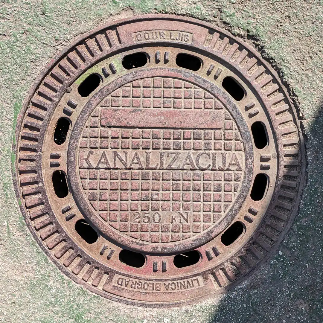 Sewerage Manhole Cover by Livnica Beograd in Budva, Montenegro. Photo by Denis Panin